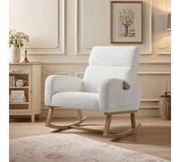 Shein Mecedora con reposabrazos, sillón de relajación con bolsillo lateral, sillón de lactancia escandinavo, sillón de lectura con patas de madera y metal,
