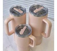 Shein Melocotón rosa - Vaso de acero inoxidable de 20/30/40 onzas con asa y pajita plegable, taza de viaje minimalista con aislamiento de doble pared al vac