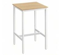 Shein Mesa Alta, Mesa de Bar Cuadrada, Marco de Acero, 60 x 60 x 92 cm, Montaje Fácil, para Cocina, Salón, Estilo Moderno, Color Roble y Blanco
