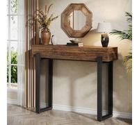 Shein Mesa consola industrial con almacenamiento, mesa de entrada pequeña de 105 cm con patas de metal de malla, mesa de sofá estrecha detrás del sofá para