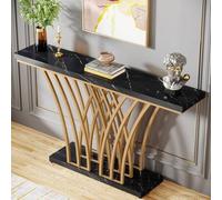 Shein Mesa consola moderna dorada de 150*29,5*80 cm, con estructura de malla metálica, mesa de entrada para pasillo y sala de estar.