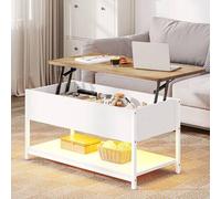 Shein Mesa de centro con tapa elevable, mesa de salón con estante extensible y espacio de almacenamiento oculto, mesa de centro para salón y oficina con enc
