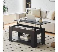 Shein Mesa de centro elevable, escritorio de madera para portátil con compartimento de almacenamiento, mesa auxiliar para salón y sofá con compartimento ocu