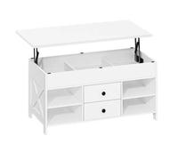 Shein Mesa de Centro Elevable, Mesa de Salón con 2 Cajones, 3 Compartimentos Ocultos, 4 Compartimentos Abierto, 50 x 100 x 45-61,3 cm, Blanco