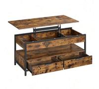 Shein Mesa de Centro Elevable, Mesa de Salón, con Cajones de Almacenamiento, Compartimentos Ocultos y Estante Abierto, 50 x 100 cm, Marrón Rústico y Negro T