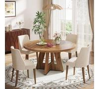 Shein Mesa de comedor redonda de 120 cm de diámetro, mesa de cocina para 4 personas, mesa redonda estilo rústico para comedor y salón.