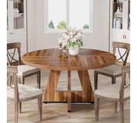 Shein Mesa de comedor redonda de 120 cm de diámetro, mesa de cocina para 4 personas, mesa redonda estilo rústico para comedor y salón.