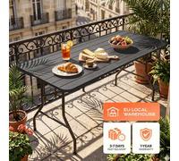 Shein Mesa de Jardín Plegable 180x74cm, Mesa de Camping Exterior para 6 Personas, Negra con Tablero de Plástico Aspecto Madera, Estructura Metálica, Capacid