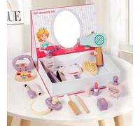 Shein Mesa de tocador de juego de madera para niños, juguete de escritorio de maquillaje de princesa para niñas pequeñas, regalo de cumpleaños