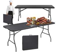 Shein Mesa plegable de catering de 180 cm, mesa portátil para banquetes y jardín, tablero de plástico HDPE de alta resistencia con estructura de acero, dise