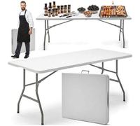 Shein Mesa plegable de jardín para catering de 180 cm, blanca, portátil, para banquetes, buffets y picnics. Mesa de fiesta para exteriores e interiores de H
