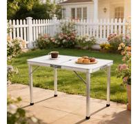 Shein Mesa plegable portátil de exterior de 120*70cm, escritorio plegable de aluminio blanco para jardín, picnic, barbacoa y puesto de vendedor callejero