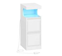 Shein Mesilla de Noche con LED, Mesas Auxiliares con 2 Cajones, Mesilla de Noche con Compartimento Abierto, luz Regulable, para Dormitorio, Salón, 30 x 40 x