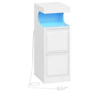 Shein Mesilla de Noche con LED, Mesas Auxiliares con 2 Cajones, Mesilla de Noche con Compartimento Abierto, luz Regulable, para Dormitorio, Salón, 30 x 24 x