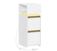Shein Mesita de Noche Estrecha, Mesilla de Noche con Luz LED, Mesita Auxiliar con 2 Cajones y 1 Compartimento Abierto, para el Dormitorio, Sala de Estar, Mo