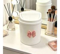 Shein Mini Papelera de Escritorio con Tapa y Lazo Decorativo, Tapa Giratoria de Plástico, Cilíndrica No Eléctrica, Adecuada para el Hogar, Oficina, Cocina,