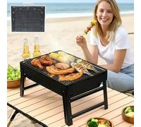 Shein Mini Parrilla de Carbón Vegetal Negra, Parrilla de Barbacoa Portátil y Plegable para Cocinar al Aire Libre con Facilidad