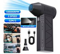 Shein Mini ventilador turbo de 130,000 RPM, soplador eléctrico de aire ajustable a 3 velocidades, motor sin escobillas de 52m/s, soplador de aire de alto re