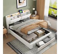 Shein MISNODE Cama tapizada de 140/160*200 cm, con canapé hidráulico, estructura de cama doble con cabecero y cajones, cama juvenil con canapé, estructura d
