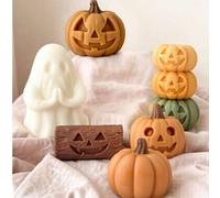 Shein Molde de silicona para velas con elementos espeluznantes de Halloween | Fantasma Zen, Cara de calabaza, Estaca de madera linda, Estilo oscuro triple l
