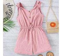 Shein Mono informal de tipo chaleco con giro para niñas preadolescentes, con botones delanteros decorados en material de textura tejida, adecuado para salid