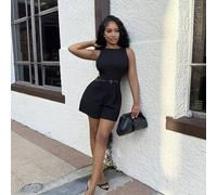 Shein Mono vintage de tanque negro estilo años 70 con cinturón a juego - perfecto para el estilo de "old money", atuendos para ir al trabajo, estilo univers
