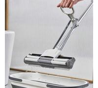Shein Mopa telescópica de doble rodillo blanca, mopa de esponja tipo exprimidor, herramienta de limpieza para el hogar, cocina, baño y sala de estar