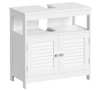 Shein Mueble Bajo Lavabo, Mueble de Baño, Armario Bajo Lavabo, con 2 Puertas de Lamas, Mucho Almacenamiento, Estilo Moderno, 30 x 60 x 60 cm, Blanco