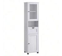 Shein Mueble Baño, Armario Baño, Armario Alto, Compartimento Abierto, Puerta de Cristal, Estrecho, con Patas, Estantes Regulables en Altura, Ahorro de Espac