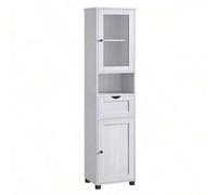 Shein Mueble Baño, Armario Baño, Armario Alto, Compartimento Abierto, Puerta de Cristal, Estrecho, con Patas, Estantes Regulables en Altura, Ahorro de Espac