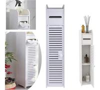 Shein Mueble de baño alto de 4 niveles con puerta y cajón - Organizador de suelo con portarrollos y estantes | Diseño compacto para inodoro, baño y cocina |
