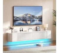 Shein Mueble de TV flotante de 140 cm, estantes de pared con iluminación LED RGB, consola de TV blanca brillante, mueble de TV flotante con amplio espacio d