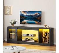Shein Mueble de TV, mueble de TV de 65 pulgadas, mesa de TV, mueble de sala de estar, estilo moderno con estantes de almacenamiento de vidrio ajustables abi