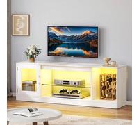 Shein Mueble de TV, mueble de TV de 65 pulgadas, mesa de TV, mueble de sala de estar, estilo moderno con estantes de almacenamiento de vidrio ajustables abi