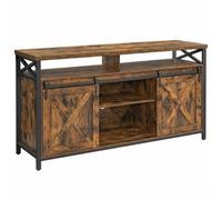 Shein Mueble para TV, Soporte para TV de 65 Pulgadas, con Estantes Ajustables, Puertas de Granero, Diseño de Granja, Marco de Metal, Marrón Rústico y Negro