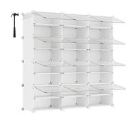 Shein Mueble Zapatero Plástico, 12 Compartimentos, Zapatero Modular, Estantería Modular de Plástico, 32 x 124,4 x 124,6 cm Cada Cubo, con Puerta, Marco Acer