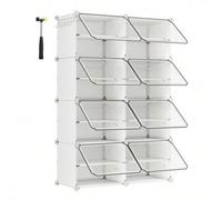 Shein Mueble Zapatero Plástico, 8 Compartimentos, Zapatero Modular, Estantería Modular de Plástico, 30 x 40 x 30 cm Cada Cubo, con Puerta, Marco Acero, Pane