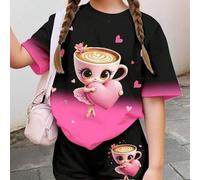 Shein Niña preadolescente Taza de té, Niña bailarina de taza de té, Guardianes de capuchino, Aventura de cabeza de taza de té, Estampado de personaje de dib