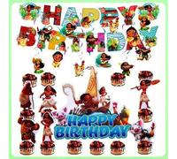 Shein Nuevas decoraciones para fiesta de cumpleaños con tema de aventura oceánica, banderas, banners, decoración para pastel, banderas decorativas y accesor