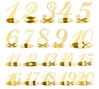 Shein Números de mesa dorados, números de mesa espejados para recepción de boda, números de mesa acrílicos del 1 al 20 con base soporte para decoración de b