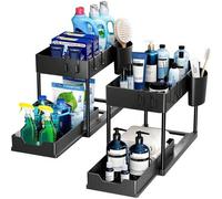 Shein Organizador Cocina Bajo Fregadero de 2 Niveles, Extraíble, con 4 Ganchos para Colgar, Organizador y almacenamiento para debajo del fregadero, Estanter