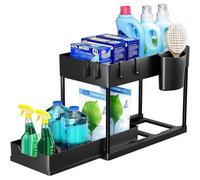 Shein Organizador Cocina Bajo Fregadero de 2 Niveles, Extraíble, con 4 Ganchos para Colgar, Organizador y almacenamiento para debajo del fregadero, Estanter