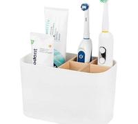 Shein Organizador de 5 ranuras para cepillos de dientes de baño con divisor de bambú, soporte para cepillo de dientes eléctrico, organizador de almacenamien