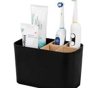 Shein Organizador de 5 ranuras para cepillos de dientes de baño con divisor de bambú, soporte para cepillo de dientes eléctrico, organizador de almacenamien