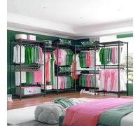 Shein Organizador de armario resistente de 400 kg, perchero modular de metal de 3 columnas con estantes y varillas ajustables, organizador portátil independ