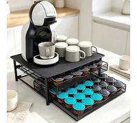 Shein Organizador de cajón para cápsulas de café, cajón para cápsulas de café, estante para estación de café, soporte de metal de 2 niveles para cápsulas de