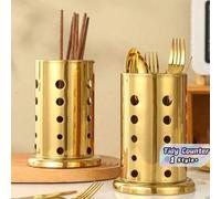 Shein Organizador de cocina de acero inoxidable dorado de 17 cm - Soporte para utensilios de mostrador, almacenamiento de cucharas y palillos, decoración de