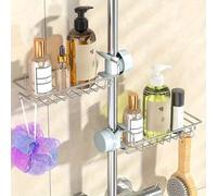 Shein Organizador de ducha de acero inoxidable, estante de baño colgante resistente con ganchos. Diseño sin taladro y ajustable que se adapta al riel de la