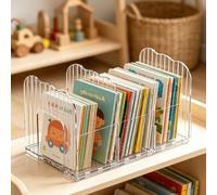 Shein Organizador de Libro Ocupado Montessori de Acrílico Transparente, Estante de Almacenamiento de Libros de Aprendizaje Temprano de 4 Compartimentos para