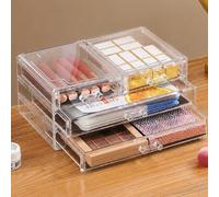 Shein Organizador de maquillaje de acrílico transparente con 4 cajones, caja de almacenamiento de cosméticos de gran capacidad para encimera de tocador, láp